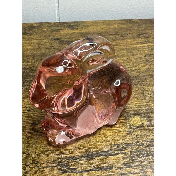 Hand Blown in Mold Pink Glass Bunny Rabbit Paperweight - Picture 5 of 5
